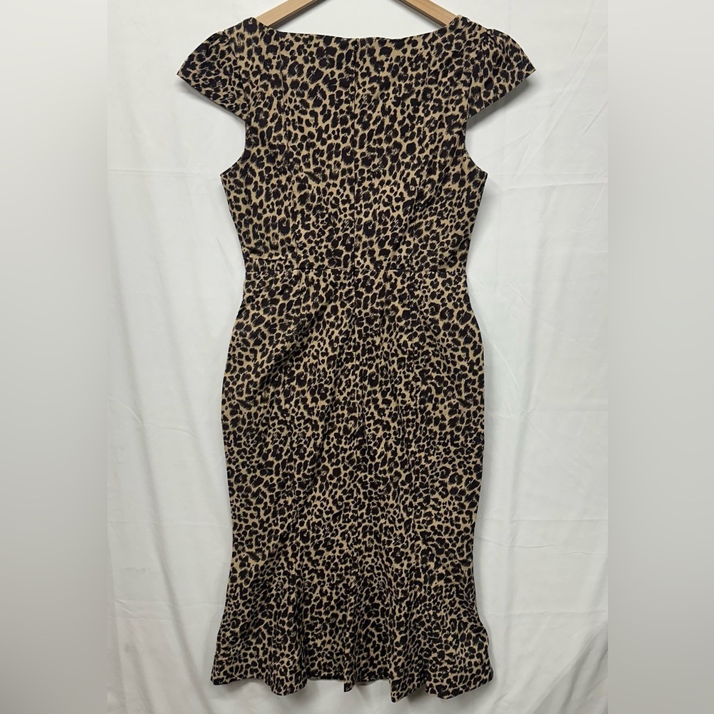 Anthropologie Leopard Print Midi Dress Cap Sleeve Zip Front Size M NWT - Picture 2 of 9
